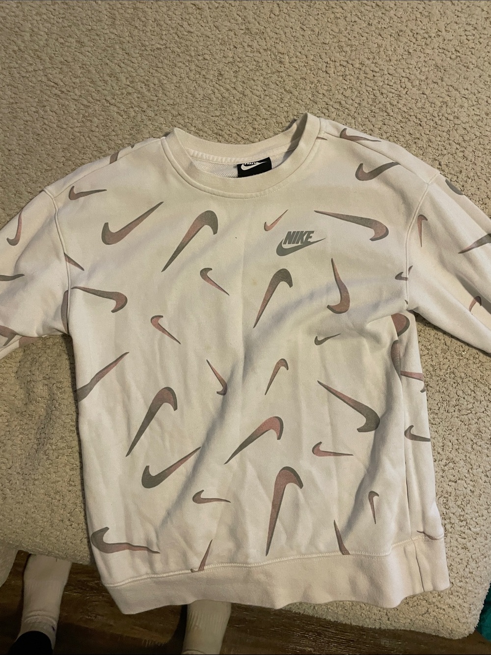 Nike Crewneck Sweatshirt with Pink and Gray Swoosh Print